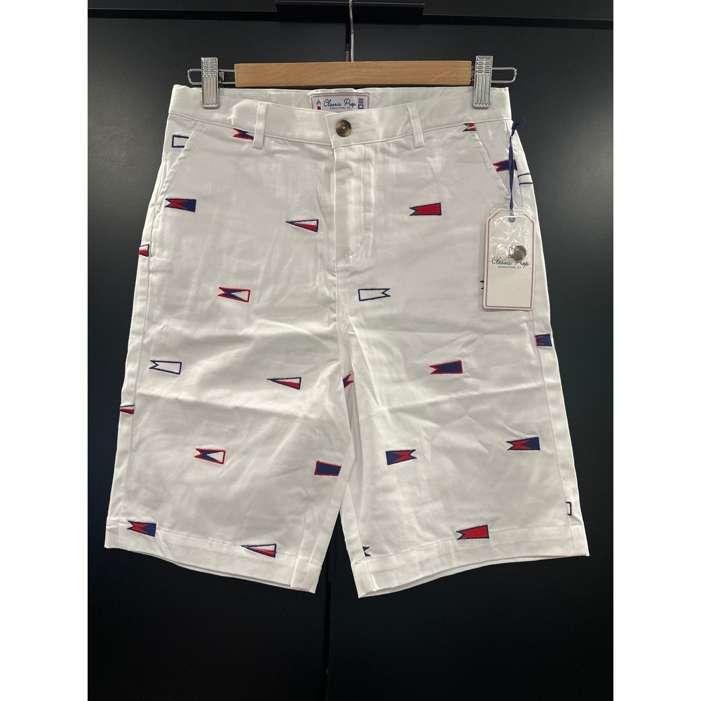 Classic Prep Hudson Short Burgee Embroidery White Red Blue Boys 12 NWT 1H0012
